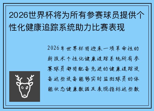 2026世界杯将为所有参赛球员提供个性化健康追踪系统助力比赛表现
