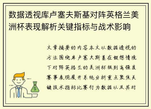 数据透视库卢塞夫斯基对阵英格兰美洲杯表现解析关键指标与战术影响
